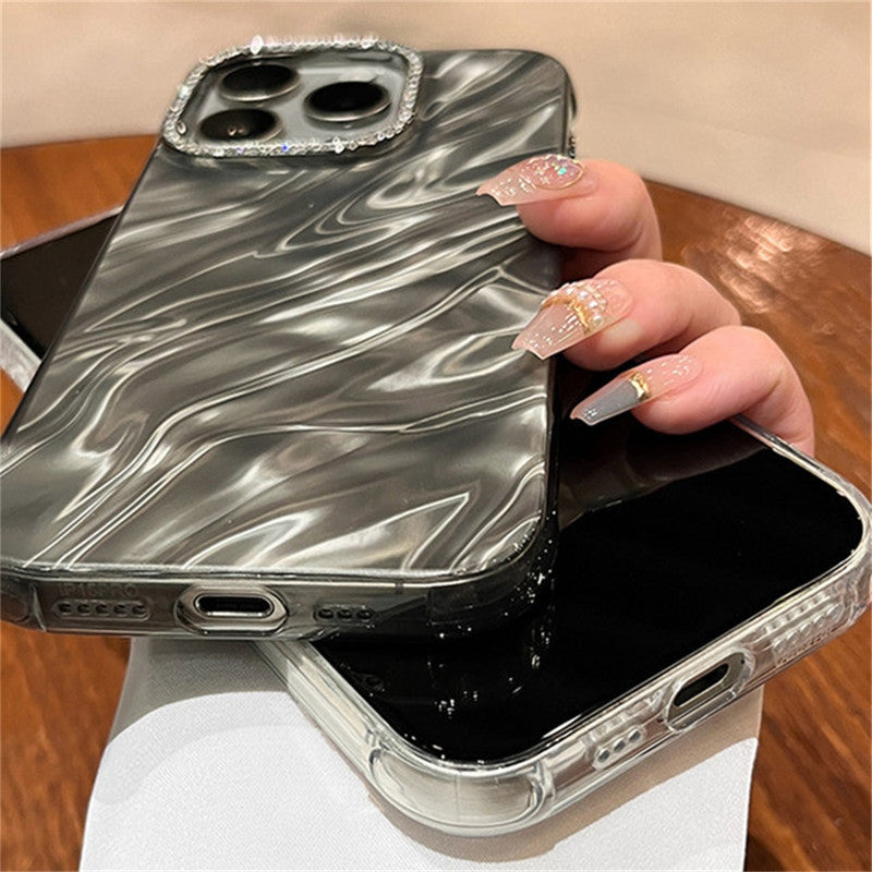 3D Hot Diamond Ring Full 360 Camera Lens Protection Laser Cut Water Ripple Mirror Glitter Colorful Hard Mobile Cover for iPhone 11 Pro